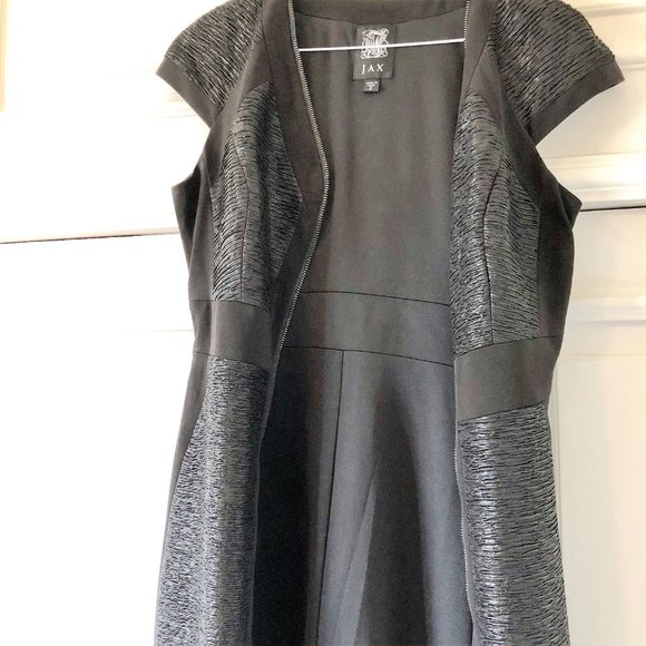 *JAX* Textured Zip-Front Cap-Sleeve Black Dress - Size 2 - Picture 3 of 15